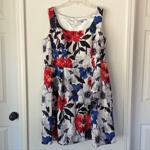 Luxe by Carmen Marc Valvo Sleeveless Res Blue Floral Print Dress Size 16